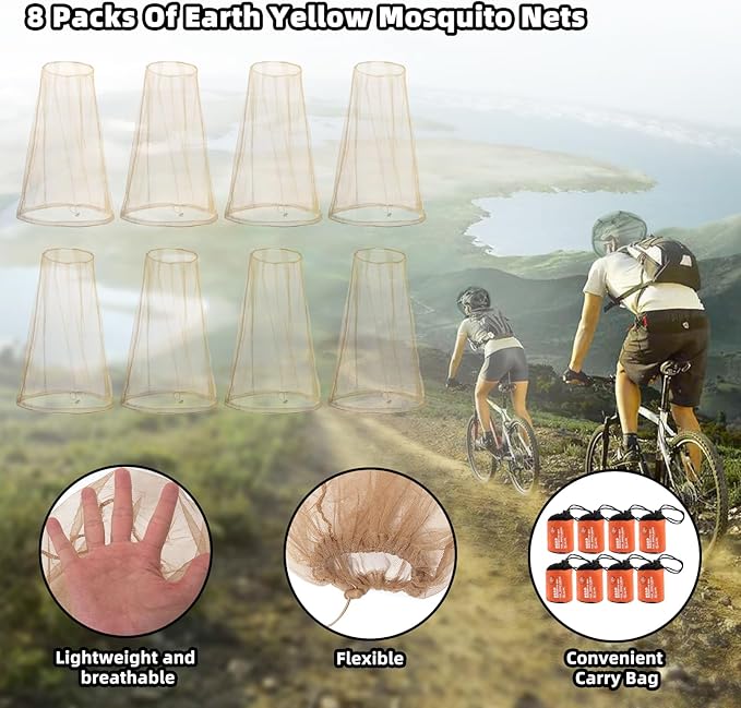 Wholelovein 8 Pack Mosquito Covers Wearable Head Net Face Mesh Protecting Net Mosquito Fly Insects Bugs