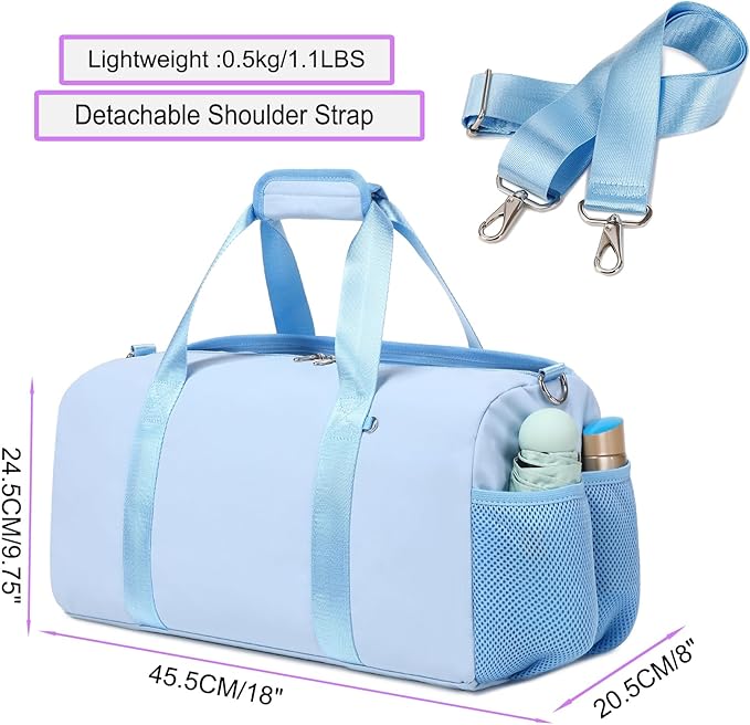 Duffel Bag for Girls Dance Ballet Sports Gym Bag Water Resistant Yoga Travel Bags with Shoes Compartment（Blue）