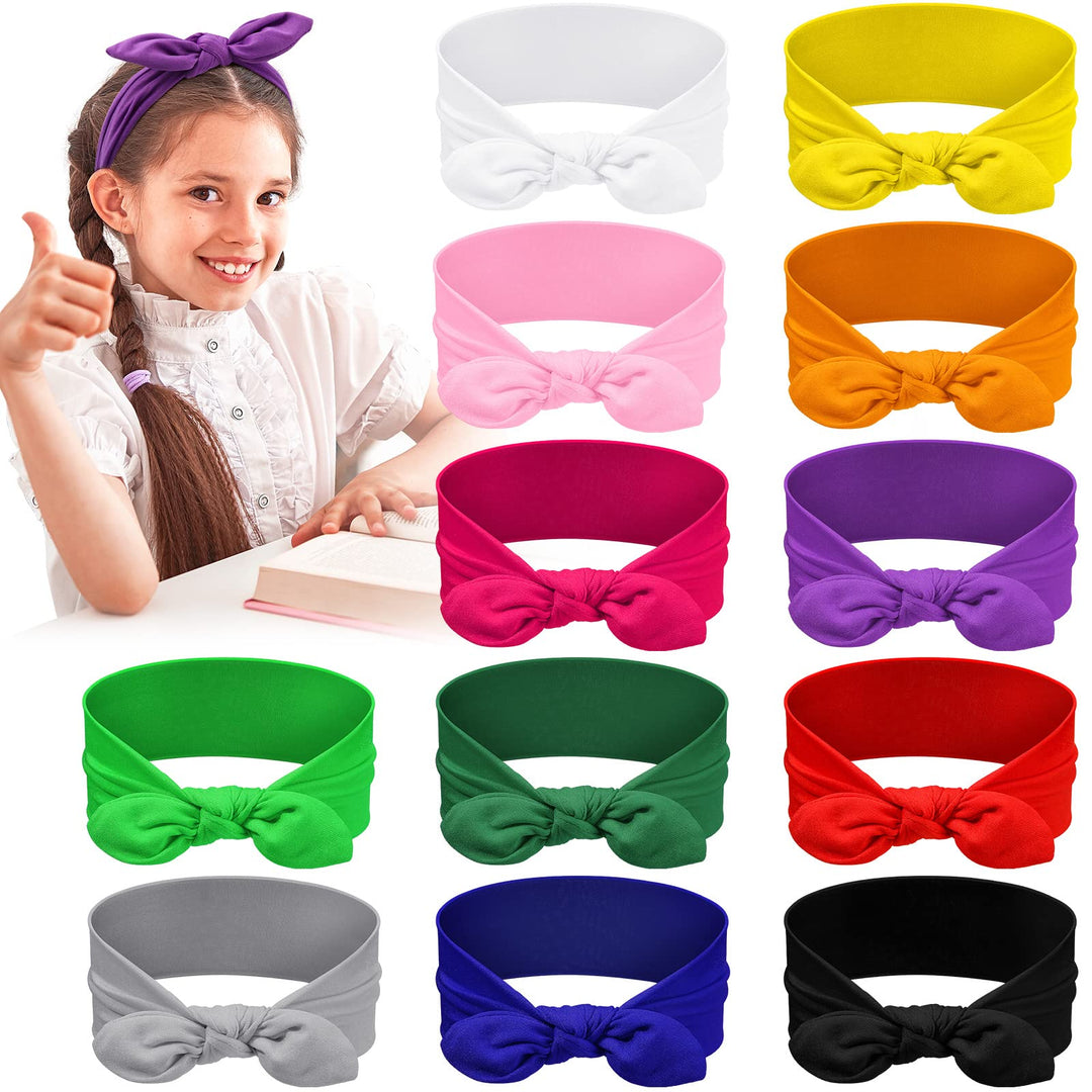 12 Pack Colorful Headbands For Girls Removable Rabbit Ear Bow Girls Headbands Elastic Polyester Cloth Headbands Rabbit Ear Hairb