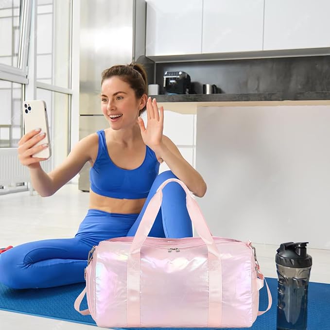 Duffle Bag for Gym Sports Women Girls Workout Travel Bag Weekender with Shoe Compartment and Wet Pocket