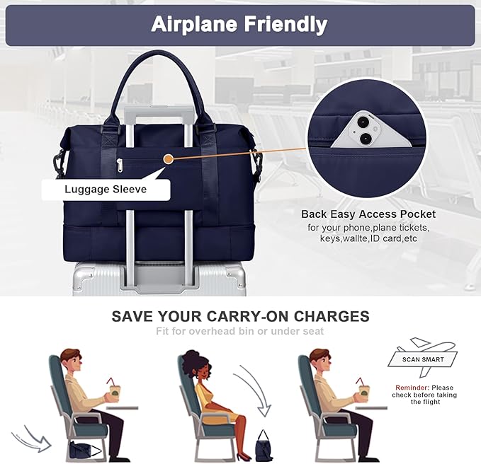 Travel Duffel Bag,Sports Tote Gym Bag,Shoulder Weekender Overnight Bag for Women