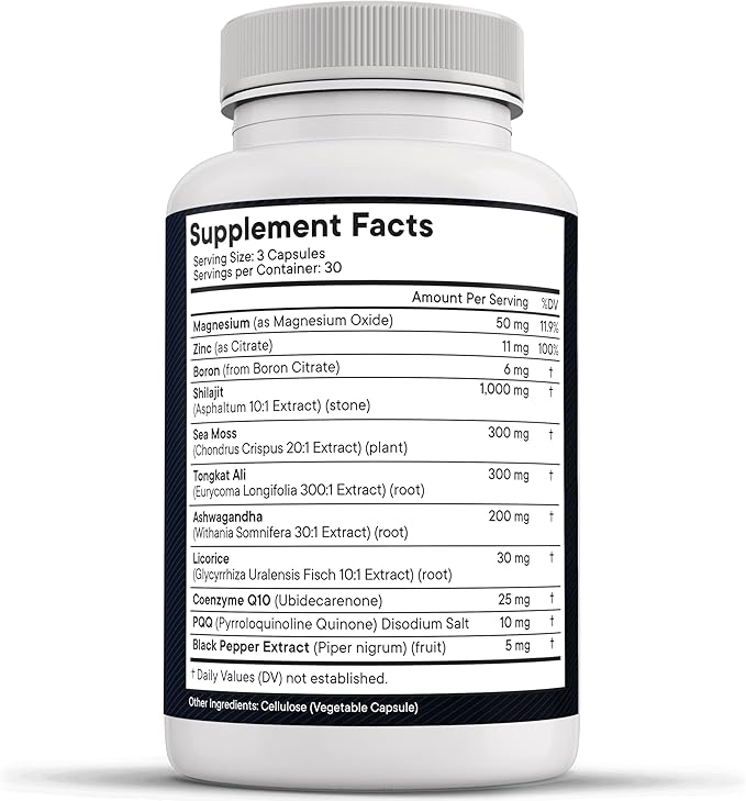 NEW AGE Shilajit Supplement with Sea Moss, Ashwagandha, Tongkat Ali, Boron, Magnesium - Fulvic Acid Capsules for Men - 90 Count