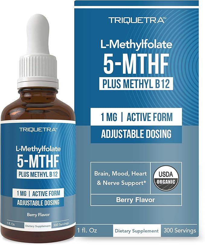 Organic Methyl Folate 1000 mcg + Methyl B12 Cofactor (300 Servings) – Metabolically Active 5-MTHF Form, Organic Berry Flavor, Liquid Sublingual Form – Mood, Cognition, Methylation, Pregnancy (1oz)