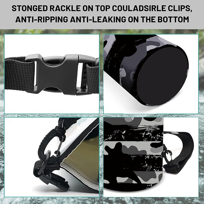 Waterproof Dry Bag,Roll Top Grey Camouflage American Flag Small Waterproof Backpack 5L/10L/20L Floating Lightweight Bags for Kayaking, Boating, Fishing, Swimming Camping with Waterproof Phone Case