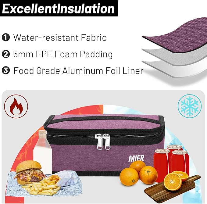 MIER Portable Thermal Insulated Cooler Bag Mini Lunch Bag for Kids, Purple