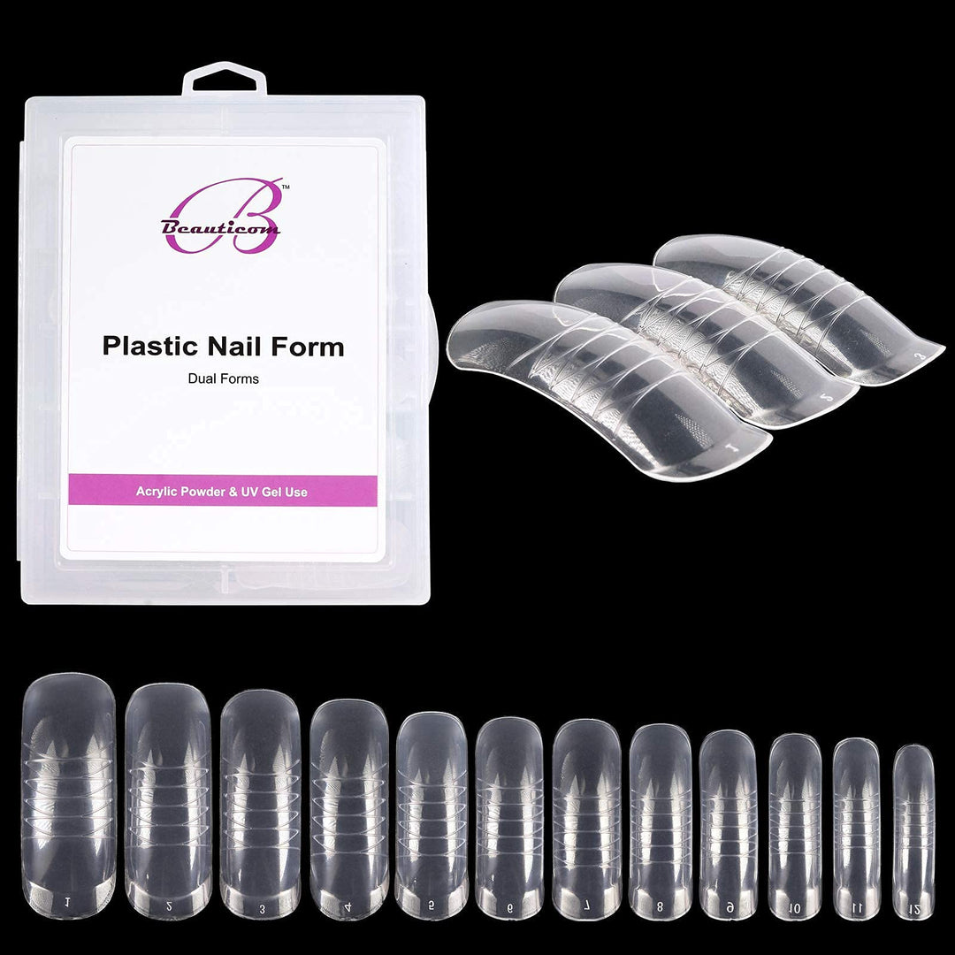 Beauticom Usa Plastic Dual Nail Form Set Box - Frosted Form Box With Clear False Nail Form For Nail Salons And Diy Manicure