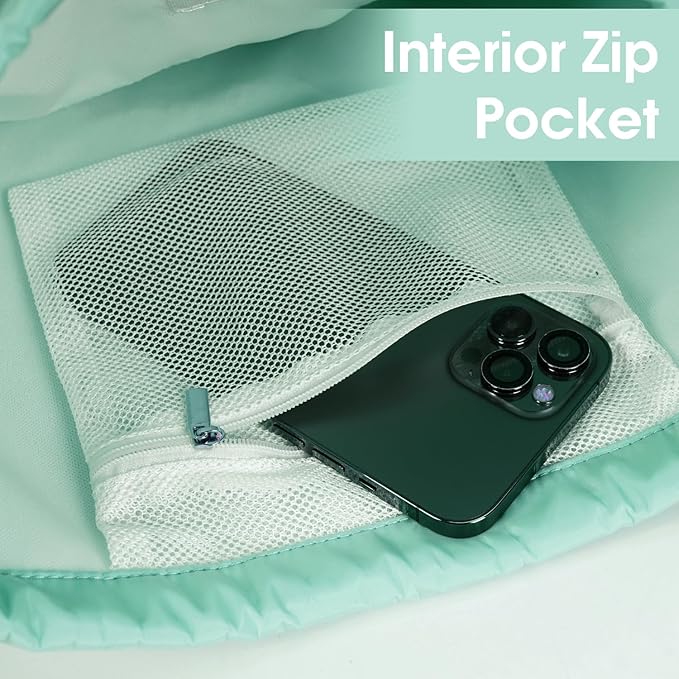 WANDF Drawstring Backpack Sports Gym Bag with Shoulder Pads Water Resistant String Bag Cinch Bag for Women Men (Mint Green)