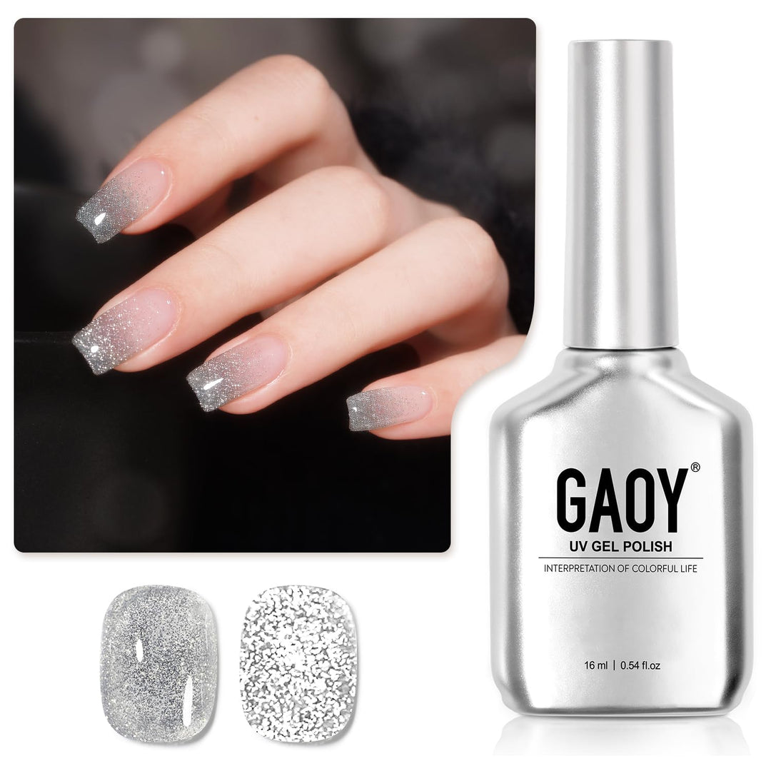 Gaoy Glitter Gel Nail Polish, 16Ml Silver Reflective Gel Polish, Sparkle Diamond Flash Soak Off Uv Gel For Nail Art, 1202