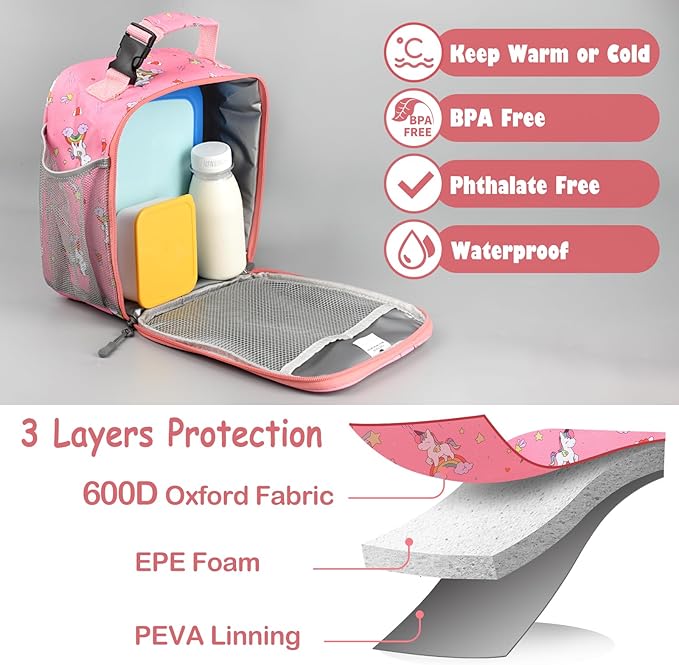 Lunch Box Kids,Premium Insulated Lunch Bag for Girls Boys,Soft Bag Mini Cooler Back to School Thermal Reusable Lunch Bag for Work School Picnic (Star Rainbow)