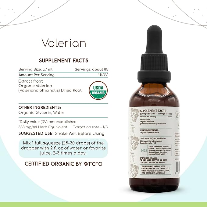 Valerian B60 USDA Organic Tincture | Alcohol-Free Extract, High-Potency Herbal Drops | Certified Organic Valerian (Valeriana officinalis) Dried Root (2 oz)
