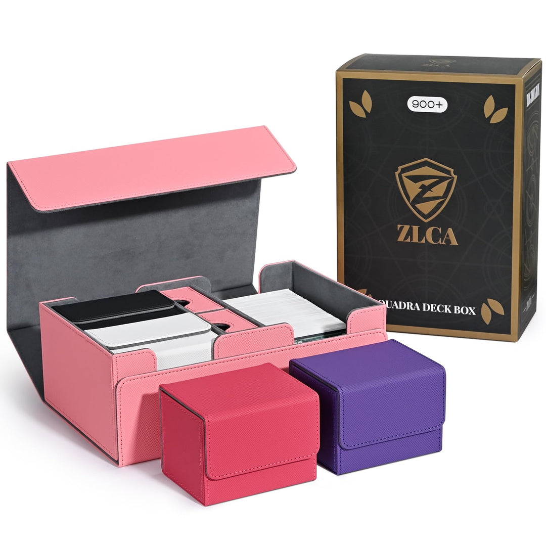 ZLCA Card Deck Box for Trading Cards with 4PCS Deck Cases, MTG Commander Deck Box Holds 900+ Single Sleeved Cards, PU Leather Magnetic Card Storage Box Fits for TCG CCG Magic Cards（Pink Set）