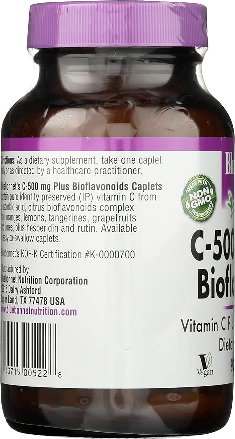 BlueBonnet Vitamin C 500 mg Plus Bioflavonoids Caplets, 90 Count (743715005228)