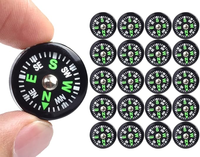 20 Pack Button Compass Mini Pocket Oil Filled Compass for Kids Hiking Survival Watch Band Paracord Camping Outdoor Activities Accessory Size Dia. 20mm