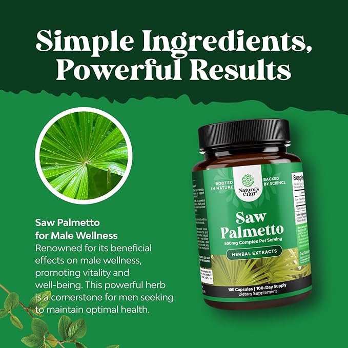 Extra Strength Saw Palmetto Extract - Advanced Herbal Complex for Hair Health and Urinary Support with Plant Sterols & Flavonoids - Potent Herbal Supplement with 500mg per Serving - 100 Capsules