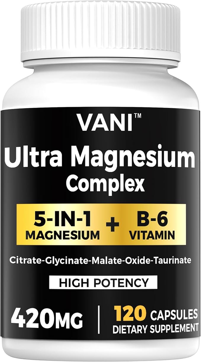 VANI 4 Month Supply-Magnesium Complex 5-in-1+ B6 Vitamin Supplement (420 mg) - High Absorption, 120 Capsules