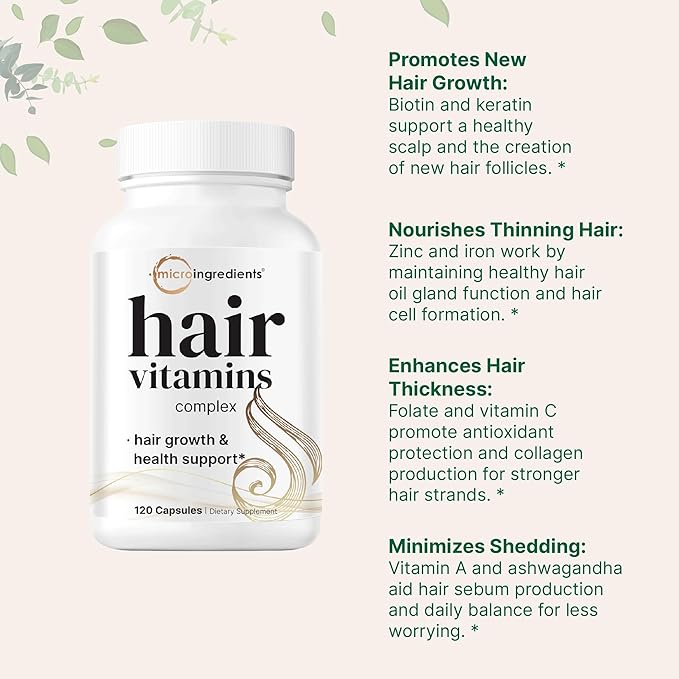 Hair Growth Vitamins Complex, 120 Capsules | 14-in-1 Formula with 5,000mcg Biotin, Collagen, Keratin, Vitamin C, Saw Palmetto & More | Vitaminas Para El Cabello | Promotes Natural Growth & Thickness