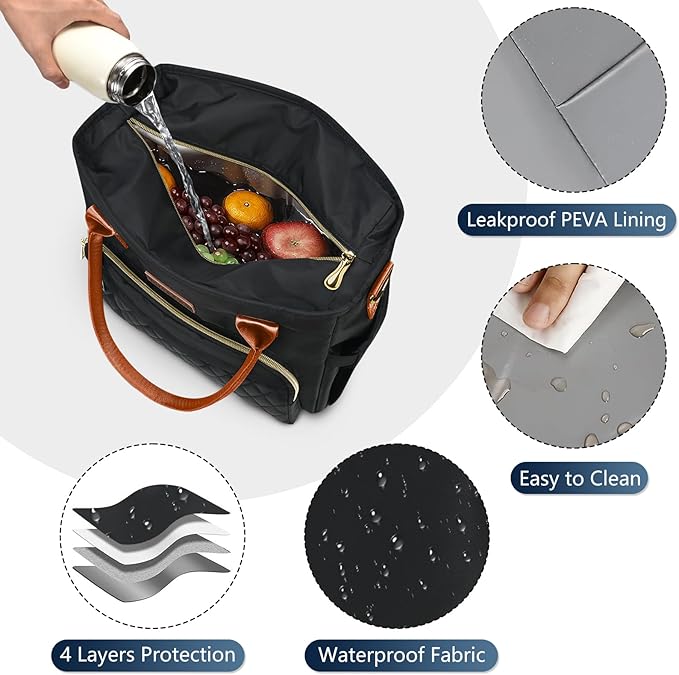 Lunch Bag Lunch Box Women - Leakproof Insulated Lunch Cooler Bag for Women - Large Lunch Tote Bags Adults, Black Orange
