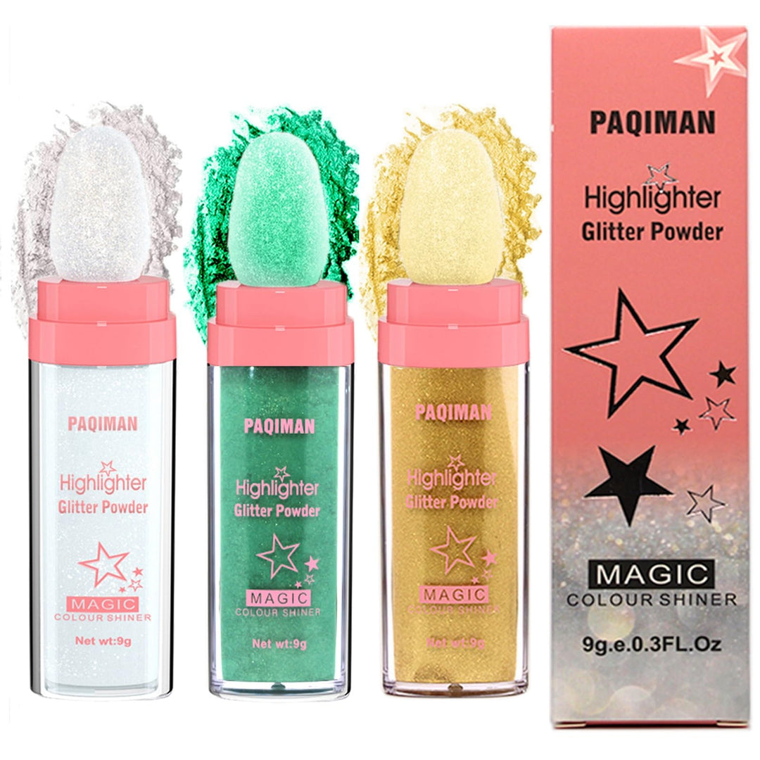 3 Colors Glitter Powder Highlighter Makeup, Body Brightens The Natural Three-Dimensional Face Blusher Fairy Highlight Patting Po
