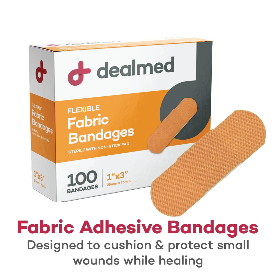 Dealmed Sterile Flexible Fabric Adhesive Bandages – 1x3 Inch – 100/Box - 24 Boxes - Breathable First Aid Strip Pack - Soft Stretch Wound Patch for Medical, Emergency Kits & Clinic