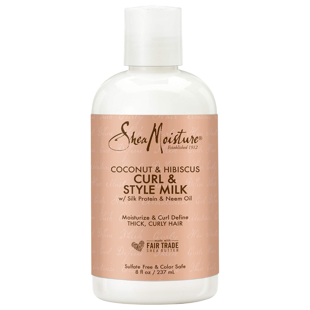 SheaMoisture Fair Trade Sulfate Free Coconut Hibiscus Curl & Style Milk with Silk Protein & Neem Oil For Thick, Defined, Curly Hair 8 oz