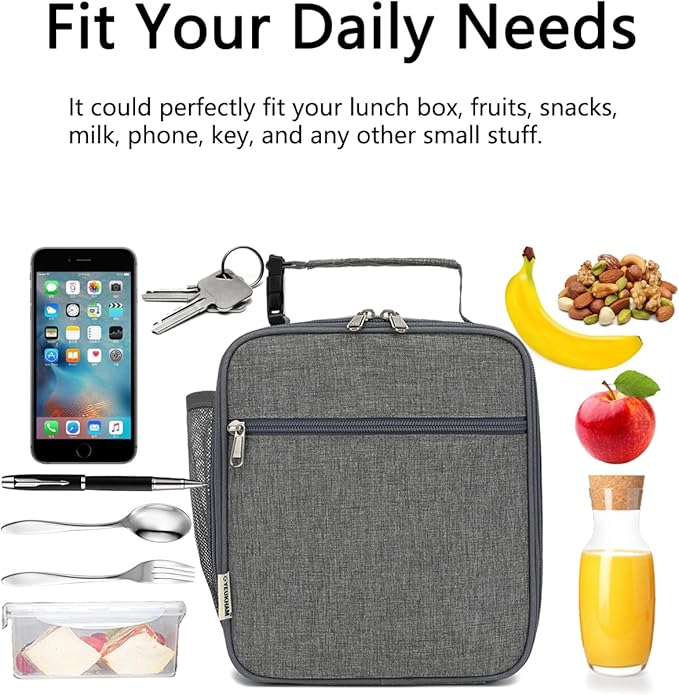 Lunch Box for Kids Boys Girls Men Women, Insulated Small Soft Cooler Lunch Bag Kit for School Work Picnic Travel - Reusable Portable lunchbox, Grey