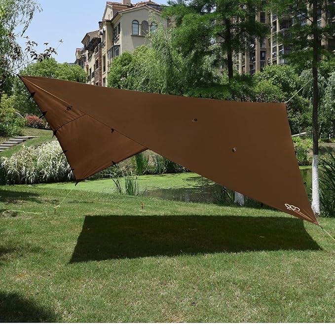 Gold Armour Rainfly Tarp Hammock, Premium 14.7ft/12ft/10ft/8ft Rain Fly Cover, Waterproof Ultralight Camping Shelter Canopy, Survival Equipment Gear Camping Tent Accessories (Brown 12ft x 10ft)