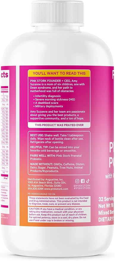 Pink Stork Liquid Prenatal Vitamins for Women - for Fertility, Pregnancy, Postpartum - Morning Sickness Support - 64 Servings - 2 Pack