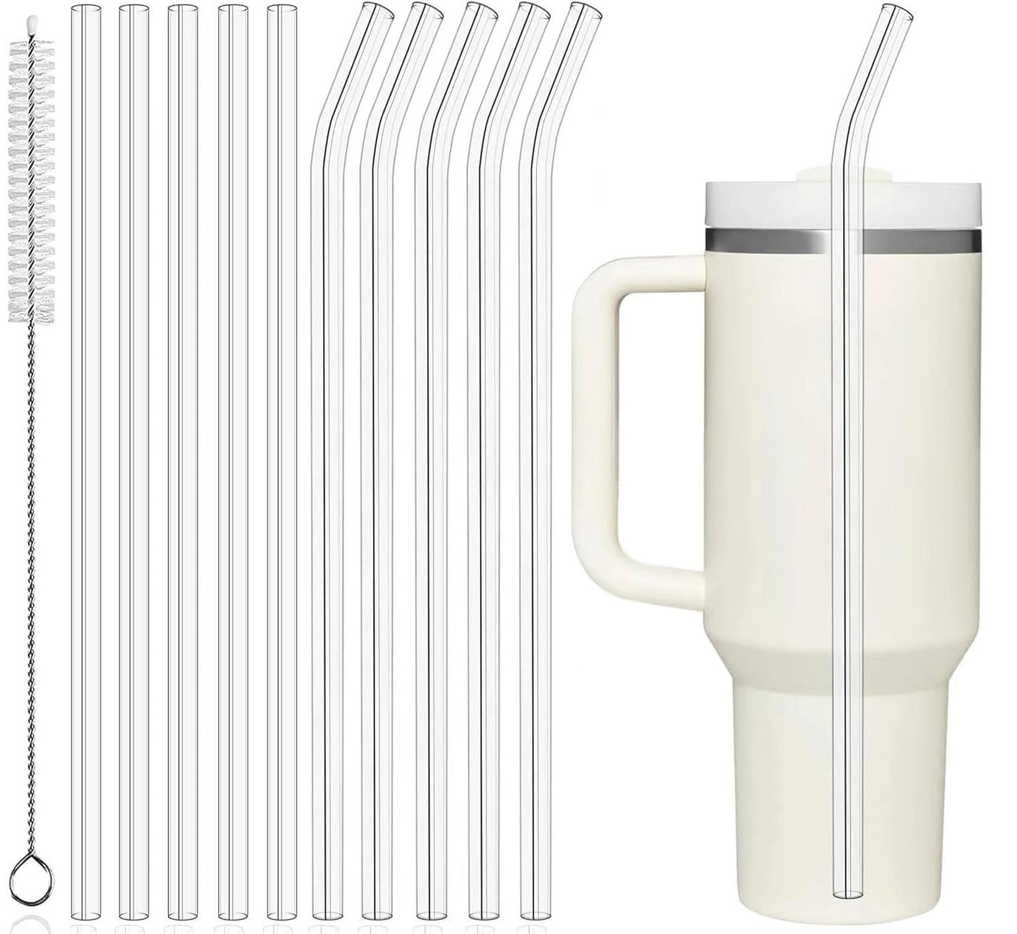 10-Pack 12" Replacement Drinking Straw for 30oz-40oz Stanley Cup, PROOCI Extra Long Reusable Straws with Cleaning Brush, Clear Plastic Straw for Cocktails, Juice, Tea | Food Grade Tritan | BPA-Free