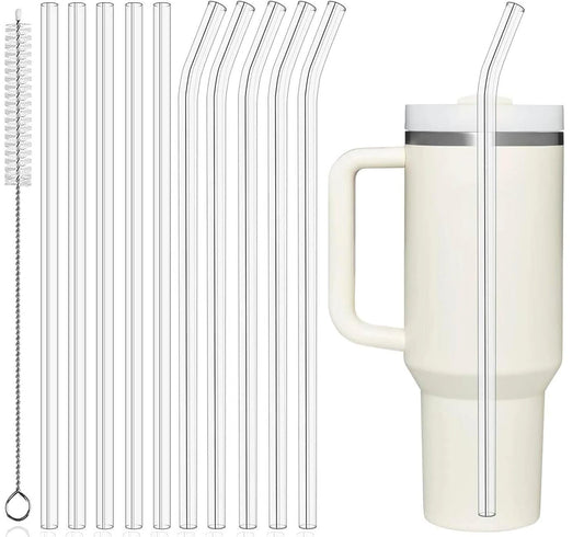 10-Pack 12" Replacement Drinking Straw for 30oz-40oz Stanley Cup, PROOCI Extra Long Reusable Straws with Cleaning Brush, Clear Plastic Straw for Cocktails, Juice, Tea | Food Grade Tritan | BPA-Free
