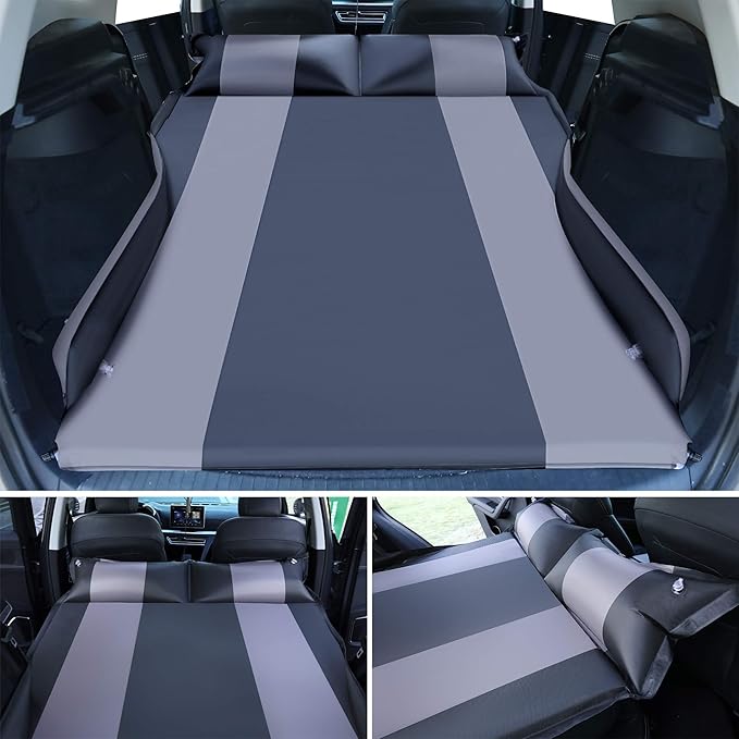 Automatic SUV air Mattress, Self Inflating Sleeping pad for car Camping or Tent Camping, Self-Inflatable Car Mattress with Inflatable Pillow Used for Minivan/SUV/Truck Back seat (Black)