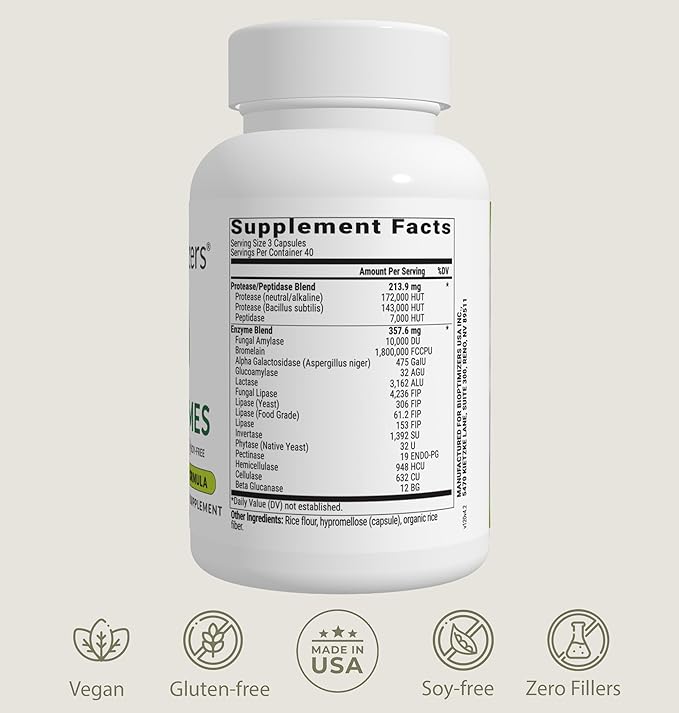 BIOptimizers MassZymes Digestive Enzymes Supplement – Max Nutrient Absorption, Boost Energy, Reduce Bloating – Health Vegan Dairy-Free – Muscle Recovery, Gut Health & Clarity - 100,000 Units 120 Caps