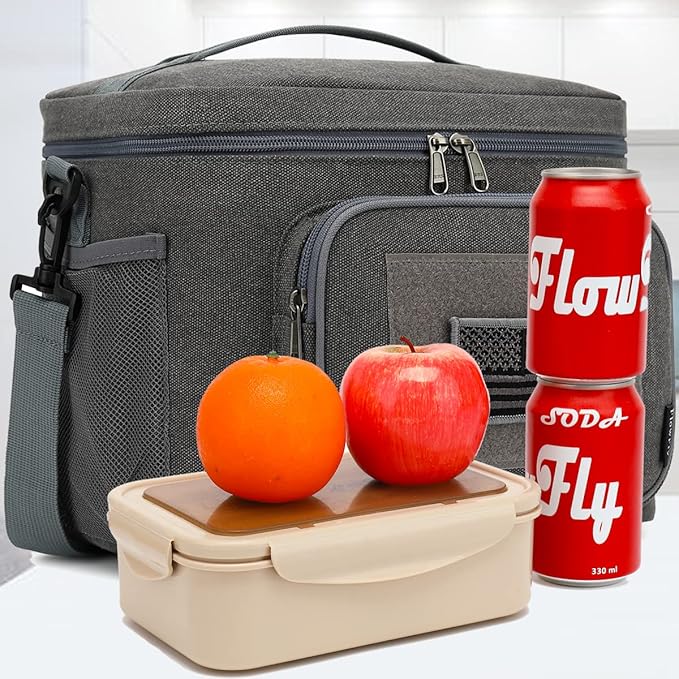 FlowFly Lunch Bag, Insulated Cooler, Thermal Lunch Box Tote with MOLLE/PALS Webbing, Adjustable Padded Shoulder Strap, for Tactical Men Women Adults and Boys Girls Kids (Navy, Large)