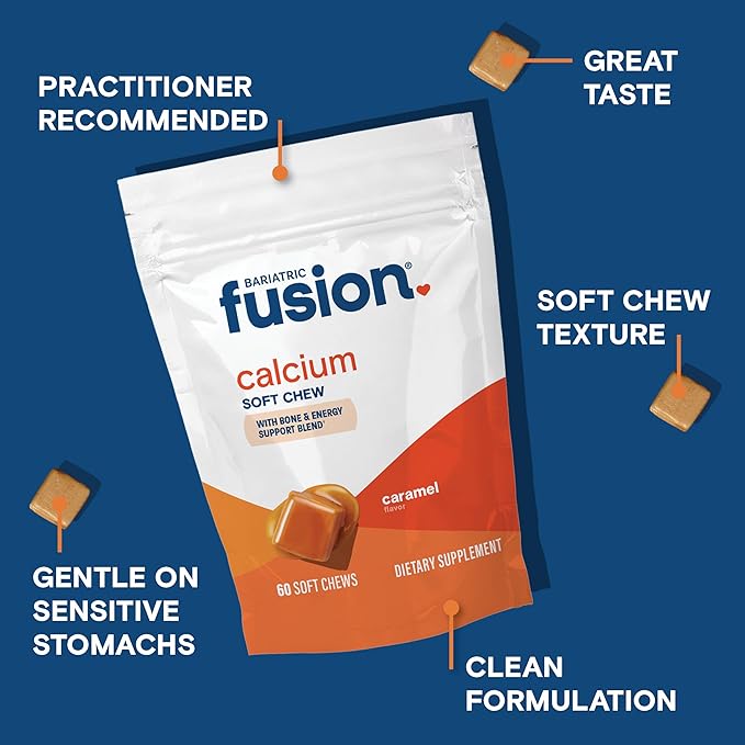 Bariatric Fusion Bariatric Calcium Chews | Calcium Citrate with Vitamin D3 Calcium Supplement Bariatric Vitamin | Sugar Free Calcium Citrate Chewable | Calcium Citrate 500mg | Caramel | 60 Count