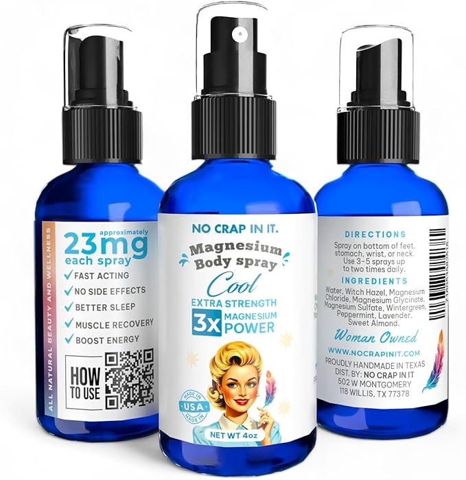 Magnesium Spray, Triple Action!- Spray Your Way to Wellness | Immediate Relief with Our Unique Magnesium Glycinate, Magnesium Citrate, Magnesium Chloride Blend Spray (Cool)