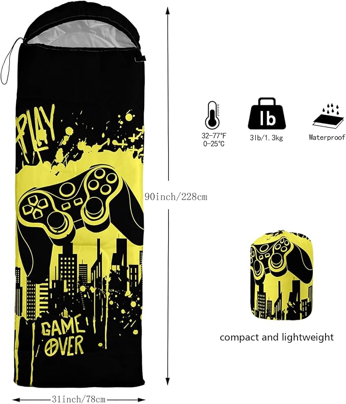 AILONEN Boys Sports Camping Sleeping Bags,Lightweight & Waterproof,3 Season Warm & Cool Weather,Black Player Basketball Sleeping Bags for Kids Adults,Travelling,Outdoors