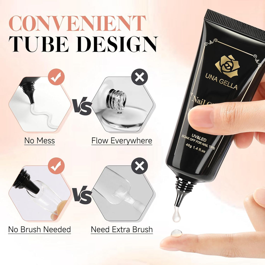 Soft Gel Nail Tips | 40ml Strong Adhesive Gel for Acrylic & Press-On Nails