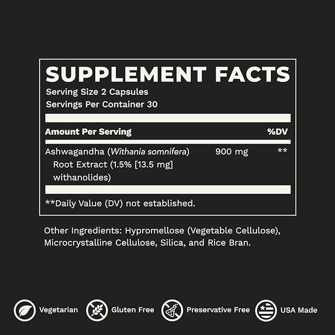 LifeSeasons Essentials Ashwagandha - Stress & Sleep Support Supplement - Calm & Focused Mind - Improves Athletic Performance & Brain Function - 900mg per 2 Capsules - 60 Capsules