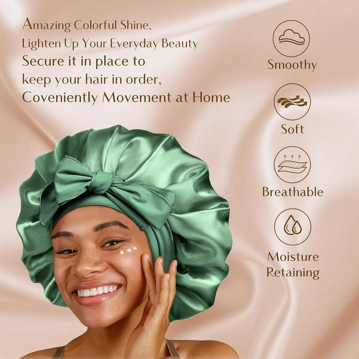 Silk Sleeping Bonnet for Women | Double Layer Satin Lined | Curly Hair, Black