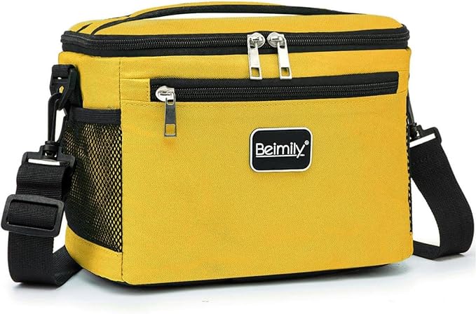 BEIMILY Lunch Box for Men/Women,Small Insulated Lunch Bag Tote,Small Lunch Bag for Work,Adult Lunch Box,Reusable Leakproof Soft Cooler Bag with Adjustable Shoulder Strap (Yellow)