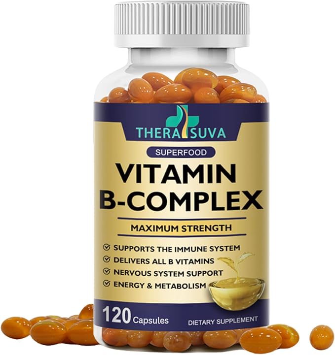 Vitamin B-Complex + CoQ10 + Vitamin C - Max Strength Supplement for Energy, Metabolism Support, 120 Softgels, 60 Day Supply