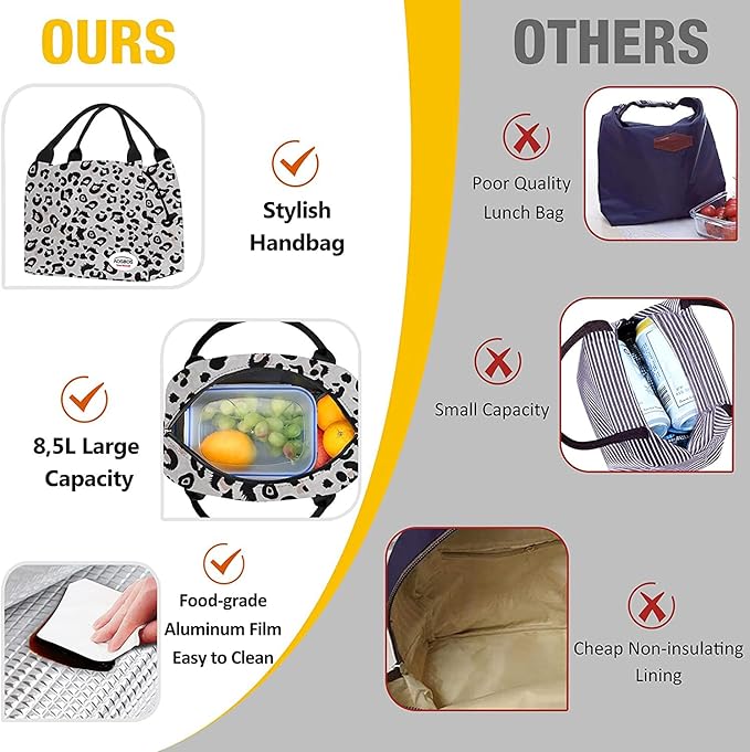 Aosbos Lunch Bags for Adult Lunch Box for Women Insulated Lunch Cooler Bag Loncheras Para Mujer Meal Prep Lunch Pail Lunch Tote Bag for Work Office Picnic, Leopard