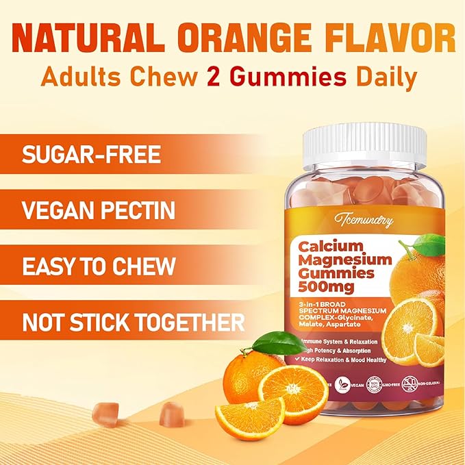 Calcium Magnesium Supplement Gummies for Adults: Calcium Citrate 600 mg with Vitamin D3 & K2 for Women Men - Supports B0ne Strength, Better Zzz, Muscles, Energy & Immune (120 Count)