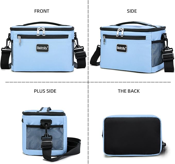 BEIMILY Lunch Box for Men/Women,Small Insulated Lunch Bag,Reusable LunchBox for work Picnic Hiking Beach,Leakproof Soft Cooler Tote Bag Organizer with Adjustable Shoulder Strap for Adults (Sky Blue)