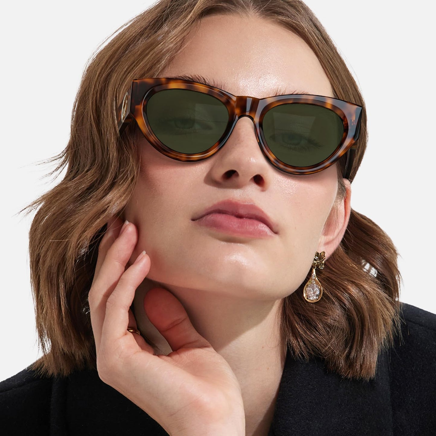 CARFIA Stylish Women's Cat-Eye Polarised Sunglasses Elegant Style for Ladies with Distinctive Antelope Logo in Italian Acetate Frame