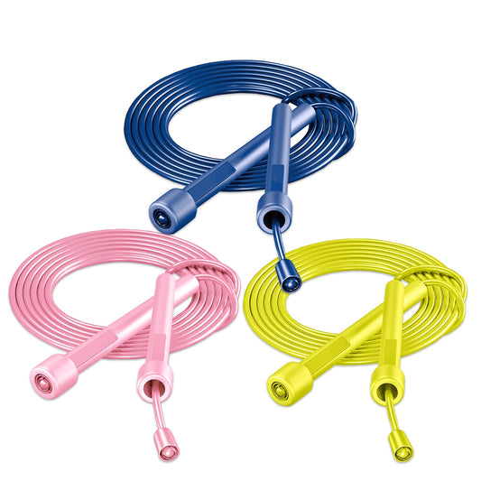 Jump Rope, Adjustable Kids Jump Rope Set, Tangle Free Skipping Rope, Lightweight Jump Ropes for Fitness, 9.2ft Pvc Jump Rope for Kids 8-12, Women, Men - Jumping Rope for Workout (Yellow/Blue/Pink)