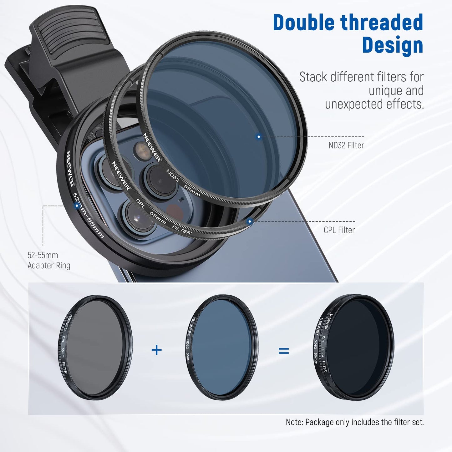 NEEWER 55mm ND/CPL/Effect Filter Set with Camera Lens Clamp Clip, Polarizing ND32 6 Point Star 4 Graduated Colour Filters Set Compatible with 16 15 14 Pro Max Plus 13 12 Samsung