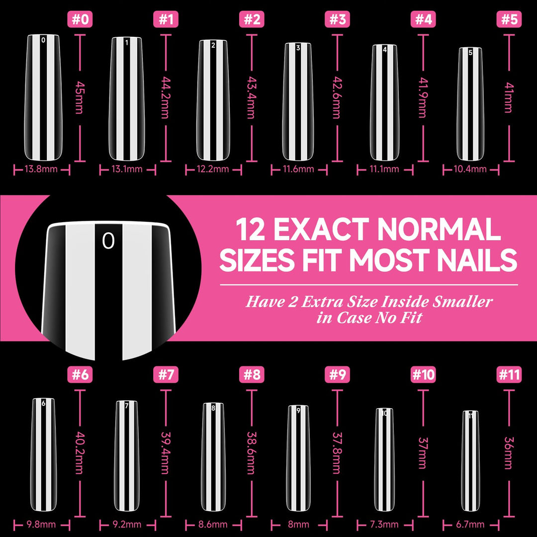 XXL Square Gel Nail Tips | 120 PCS Extra Long | No C Curve | DIY Home Use