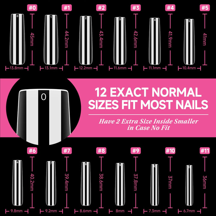 XXL Square Gel Nail Tips | 120 PCS Extra Long | No C Curve | DIY Home Use