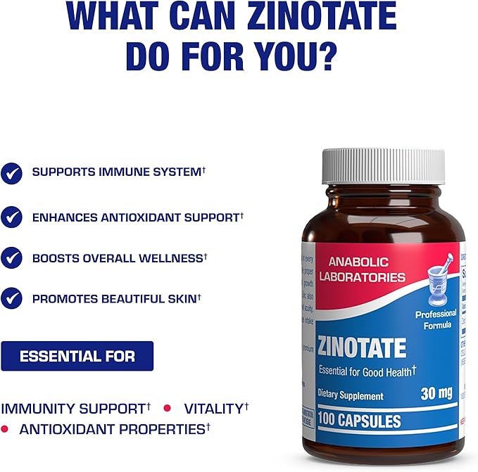Chelated Zinc Picolinate 30mg - Clinically Formulated High Potency Zinc Supplement for Women & Men for Healthy Skin Bone & Immune System Support - Vegan Non-GMO & Easy to Swallow - 100 Servings
