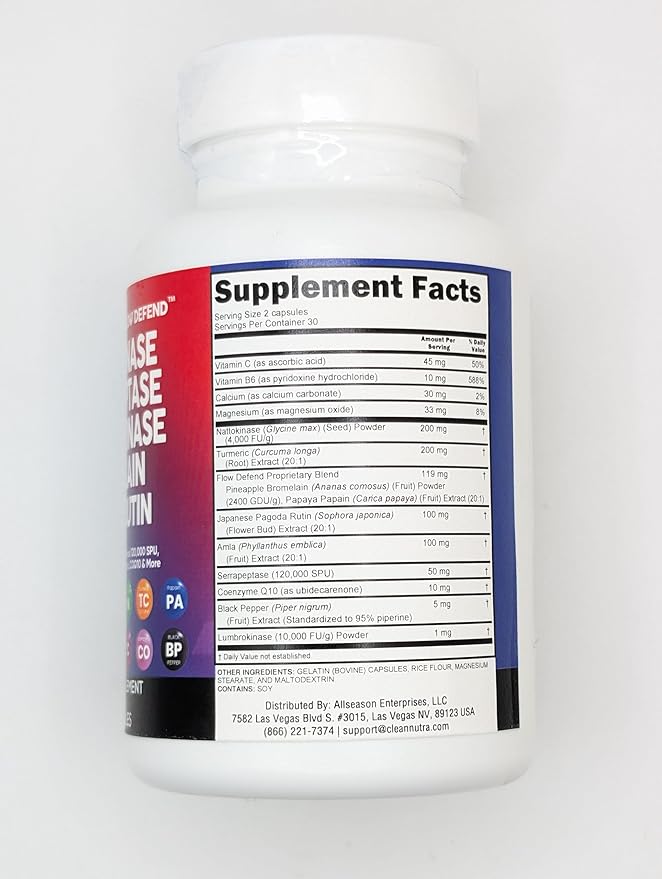 Clean Nutraceuticals Nattokinase 4000 FU Serrapeptase 120000 SPU Lumbrokinase Enzyme Supplement with Bromelain Papain Papaya Enzymes Rutin Extract Amla Magnesium Vitamin B6 & VIT C Capsules